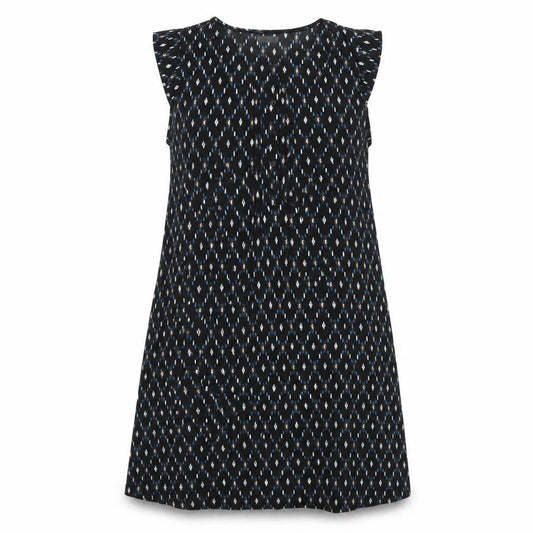 Front view of Natura women’s black geometric polyester a-line, size L, round neck pullover