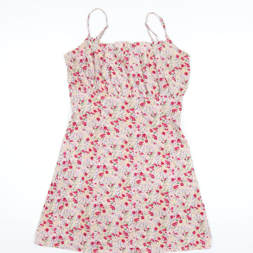 Wednesday's Girl Womens Multicoloured Floral Polyester A-Line Size S Square Neck Zip