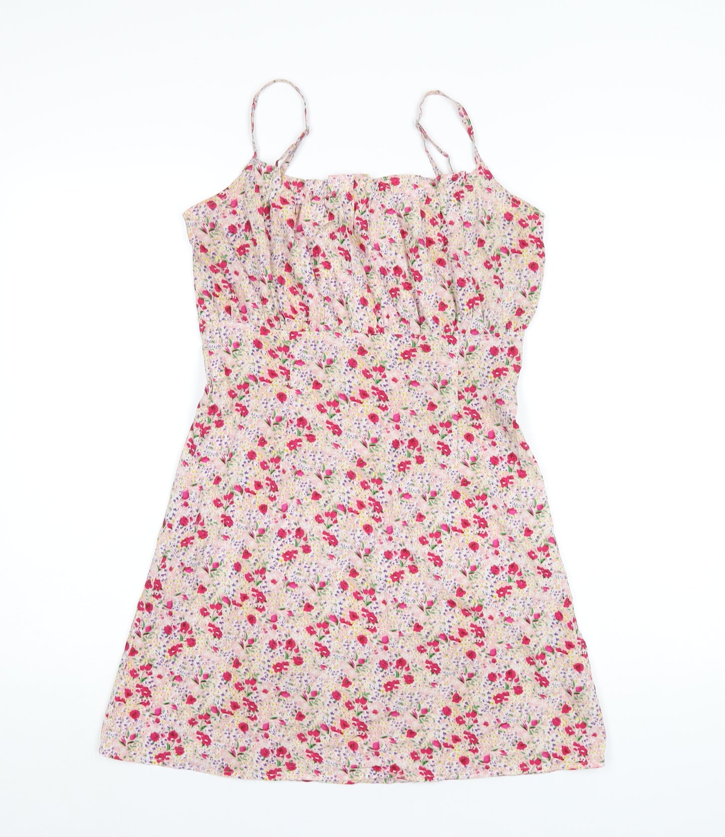 Wednesday's Girl Womens Multicoloured Floral Polyester A-Line Size S Square Neck Zip