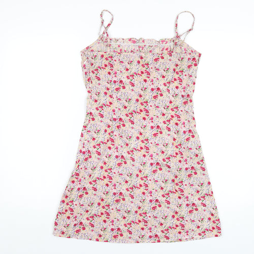 Wednesday's Girl Womens Multicoloured Floral Polyester A-Line Size S Square Neck Zip