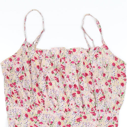 Wednesday's Girl Womens Multicoloured Floral Polyester A-Line Size S Square Neck Zip