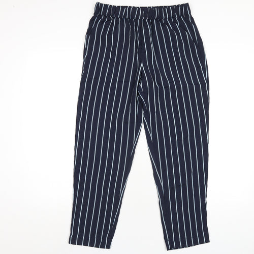 H&M Womens Blue Striped Polyester Trousers Size 8 L26 in Regular