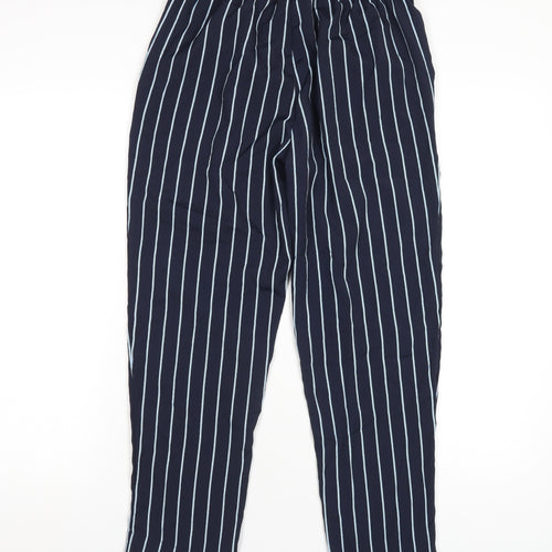 H&M Womens Blue Striped Polyester Trousers Size 8 L26 in Regular