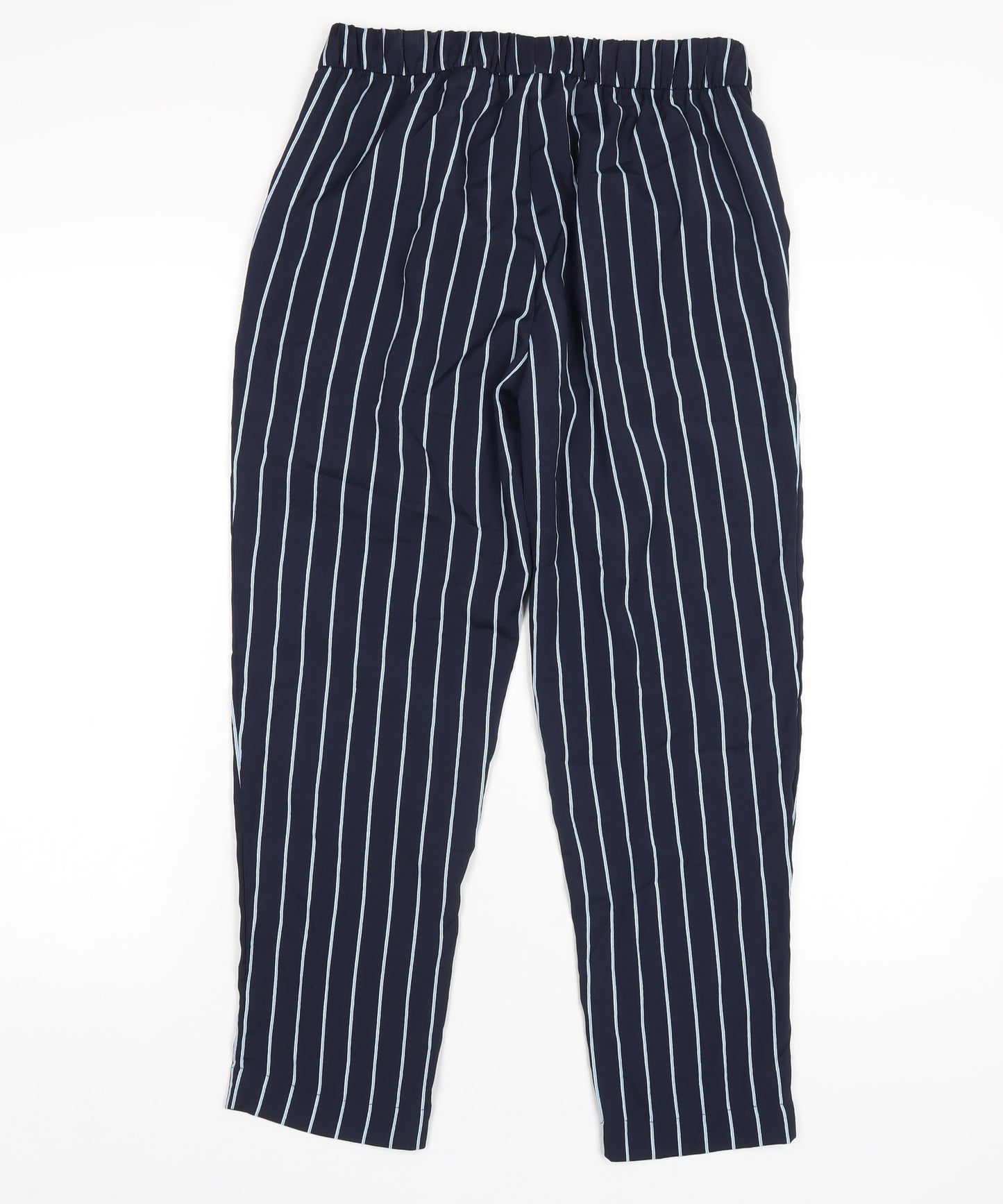 H&M Womens Blue Striped Polyester Trousers Size 8 L26 in Regular