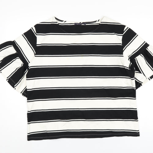 Marks and Spencer Womens Black Striped Cotton Basic T-Shirt Size 18 Round Neck