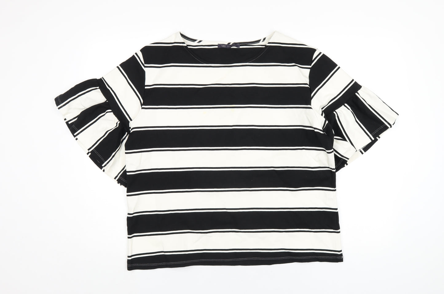 Marks and Spencer Womens Black Striped Cotton Basic T-Shirt Size 18 Round Neck