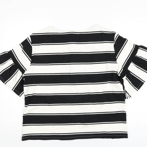 Marks and Spencer Womens Black Striped Cotton Basic T-Shirt Size 18 Round Neck