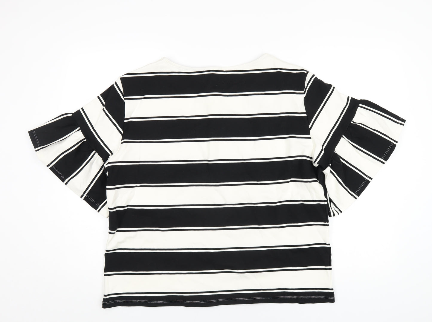 Marks and Spencer Womens Black Striped Cotton Basic T-Shirt Size 18 Round Neck