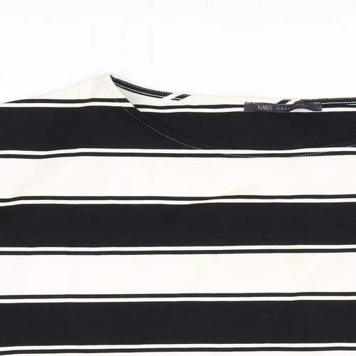 Marks and Spencer Womens Black Striped Cotton Basic T-Shirt Size 18 Round Neck