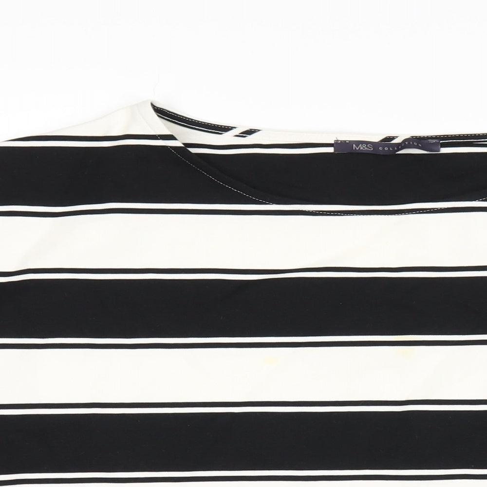 Marks and Spencer Womens Black Striped Cotton Basic T-Shirt Size 18 Round Neck