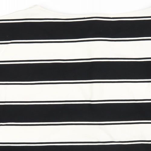 Marks and Spencer Womens Black Striped Cotton Basic T-Shirt Size 18 Round Neck