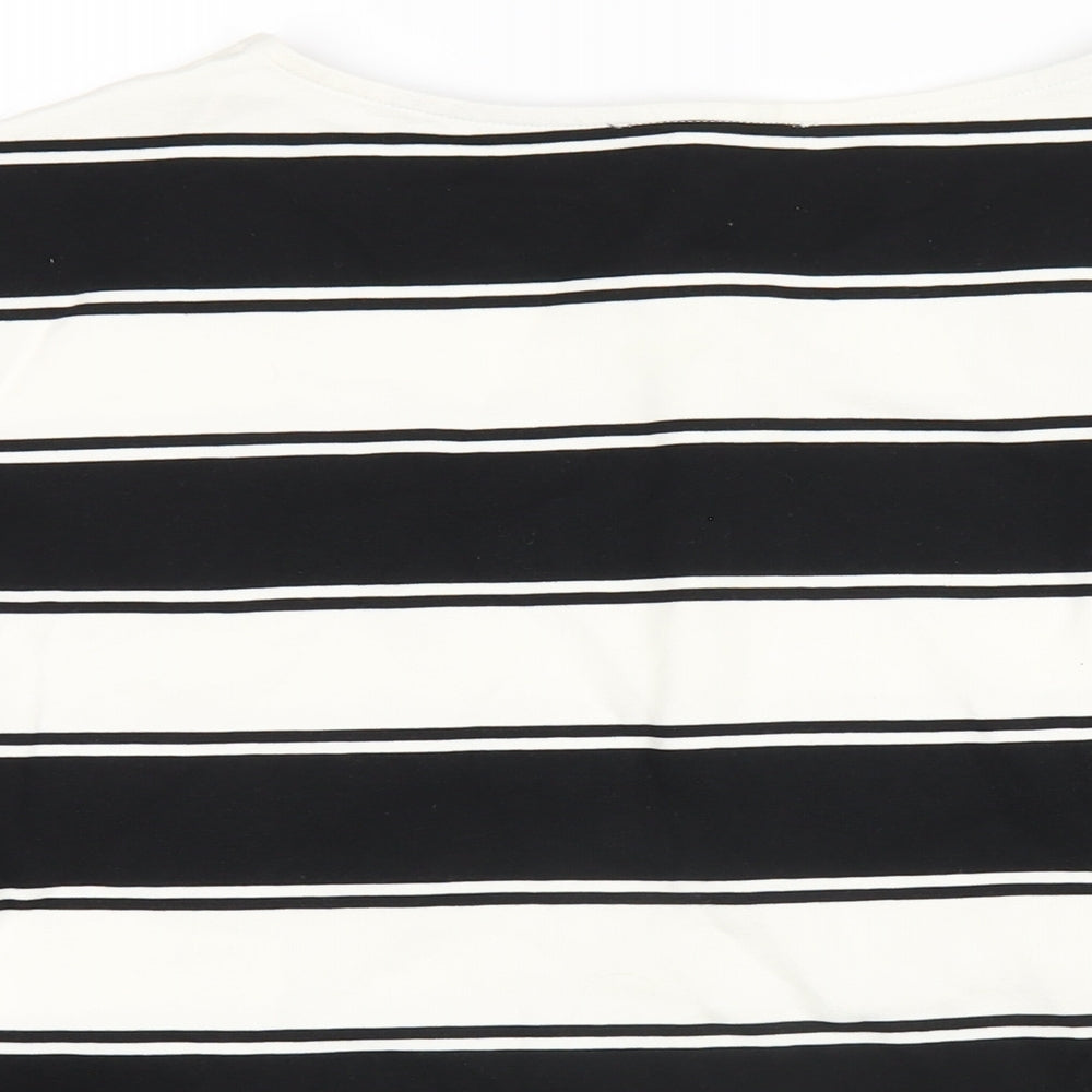 Marks and Spencer Womens Black Striped Cotton Basic T-Shirt Size 18 Round Neck