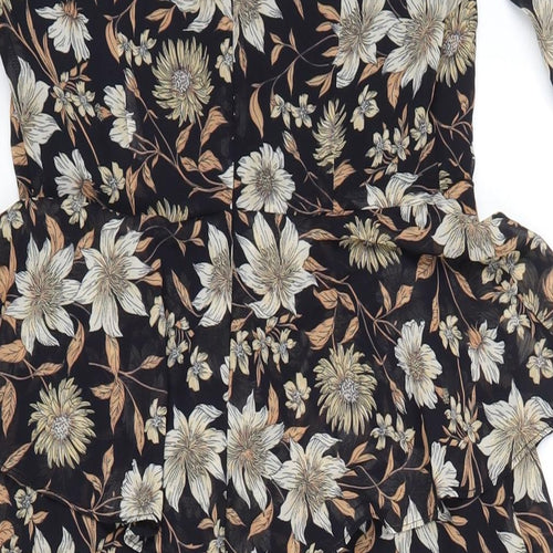 Warehouse Womens Black Floral Polyester A-Line Size 8 Round Neck Zip