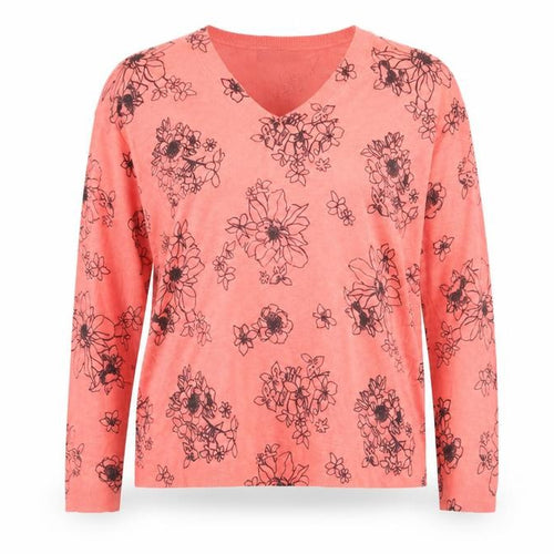 Marks and Spencer Womens Pink V-Neck Floral Acrylic Pullover Jumper Size M