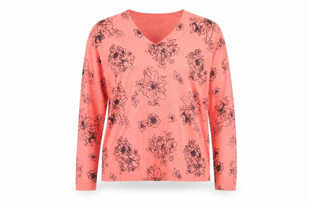 Marks and Spencer Womens Pink V-Neck Floral Acrylic Pullover Jumper Size M