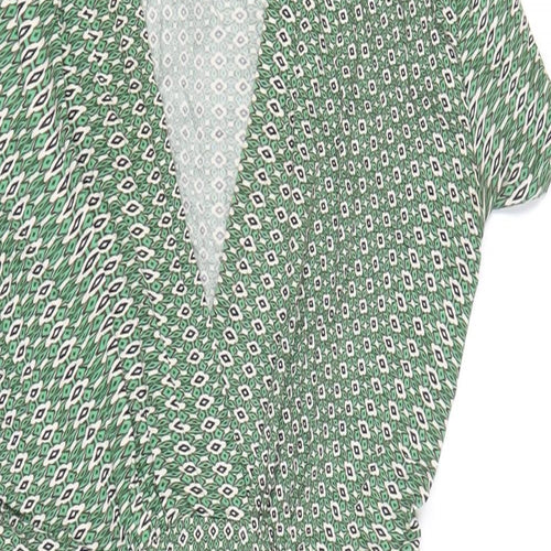 Topshop Womens Green Geometric Viscose A-Line Size 8 V-Neck Pullover