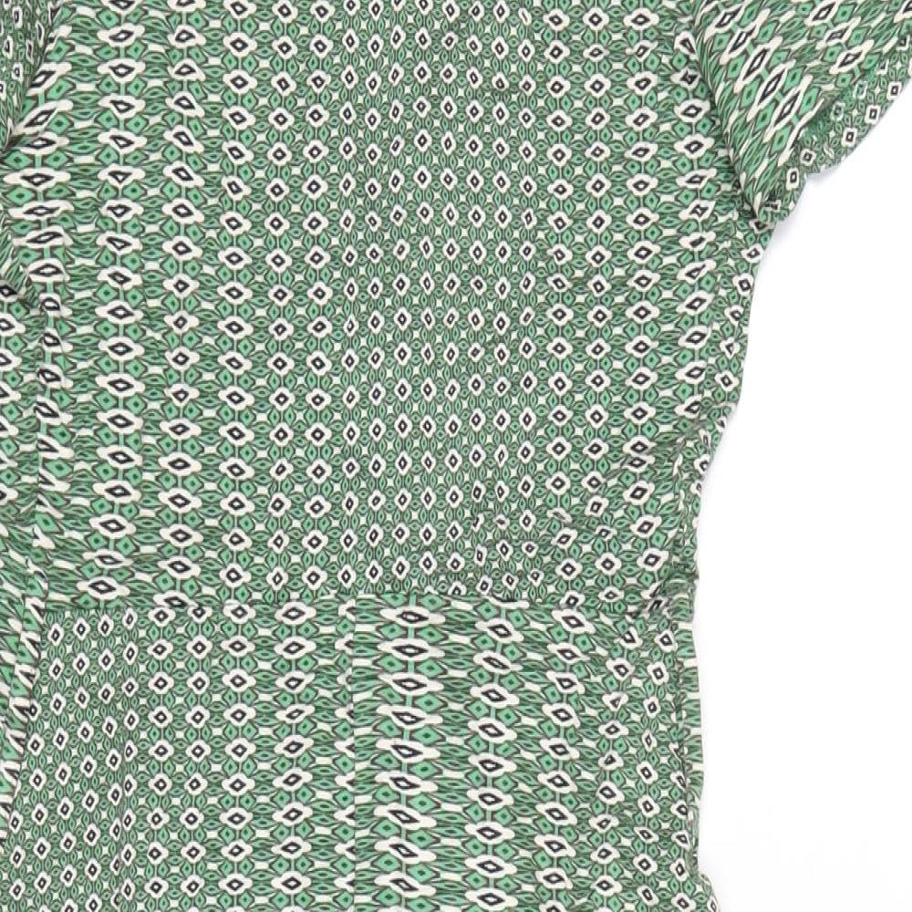 Topshop Womens Green Geometric Viscose A-Line Size 8 V-Neck Pullover