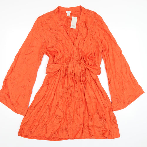 River Island Womens Orange Viscose A-Line Size 12 V-Neck Pullover