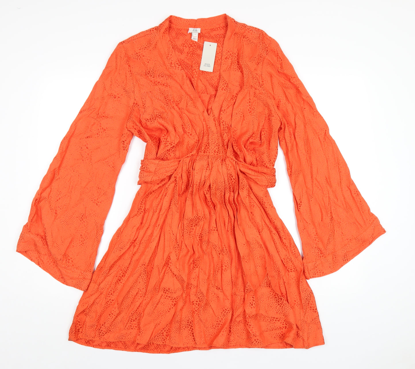 River Island Womens Orange Viscose A-Line Size 12 V-Neck Pullover