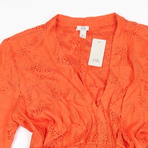 River Island Womens Orange Viscose A-Line Size 12 V-Neck Pullover