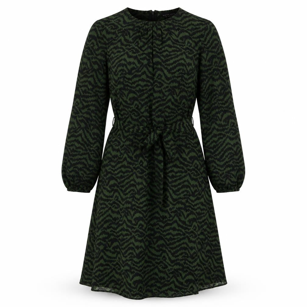 Dorothy Perkins Womens Green Geometric Polyester A-Line Size 12 Round Neck Zip