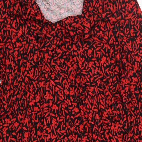 Wallis Womens Red Geometric Viscose A-Line Size 14 V-Neck Pullover