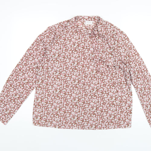VILA Womens Pink Floral Polyester Basic Blouse Size 12 Round Neck