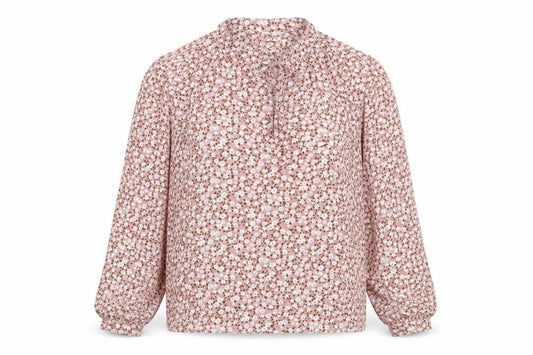 Front view of VILA women’s pink floral polyester basic blouse, size UK 12, round neck