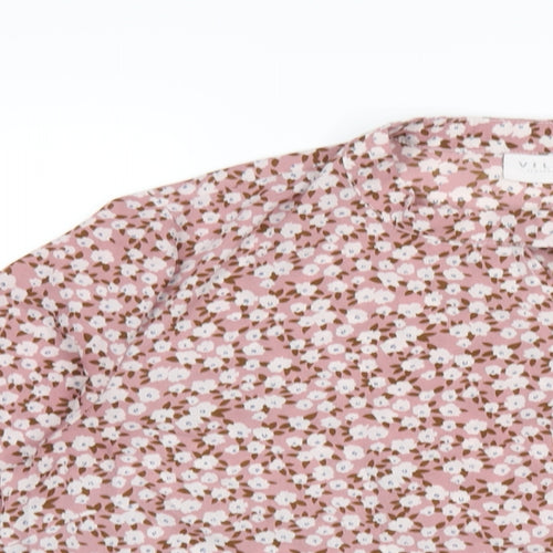VILA Womens Pink Floral Polyester Basic Blouse Size 12 Round Neck