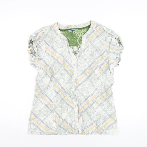 Fat Face Womens Multicoloured Geometric Cotton Basic Button-Up Size 14 V-Neck