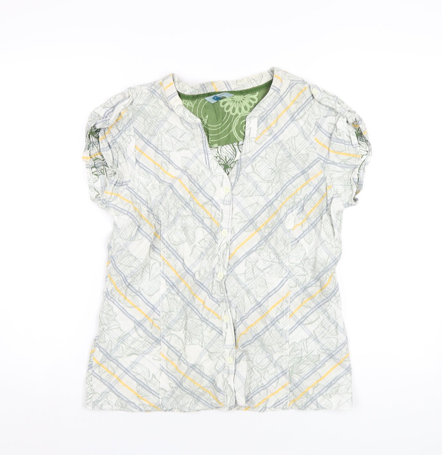Fat Face Womens Multicoloured Geometric Cotton Basic Button-Up Size 14 V-Neck