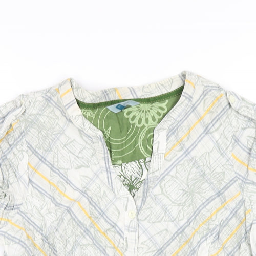 Fat Face Womens Multicoloured Geometric Cotton Basic Button-Up Size 14 V-Neck