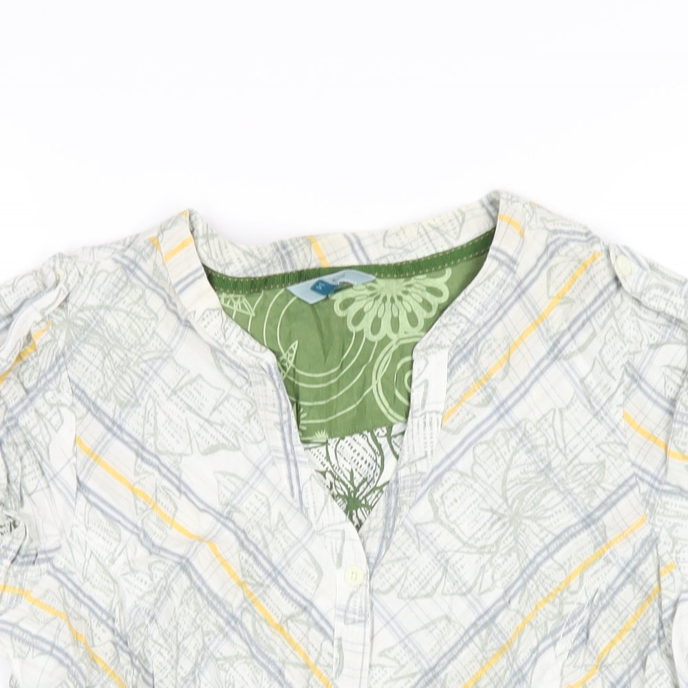 Fat Face Womens Multicoloured Geometric Cotton Basic Button-Up Size 14 V-Neck
