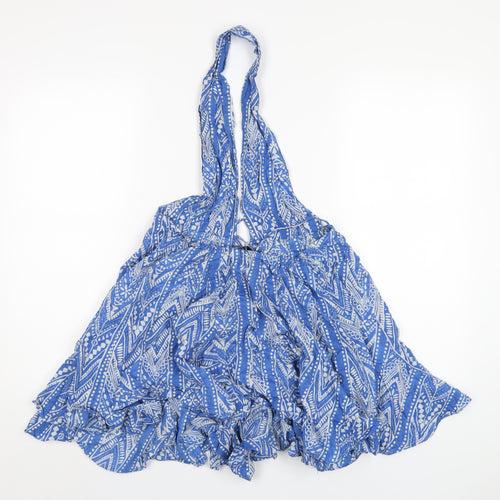 Zara Womens Blue Geometric Cotton Basic Blouse Size S Halter