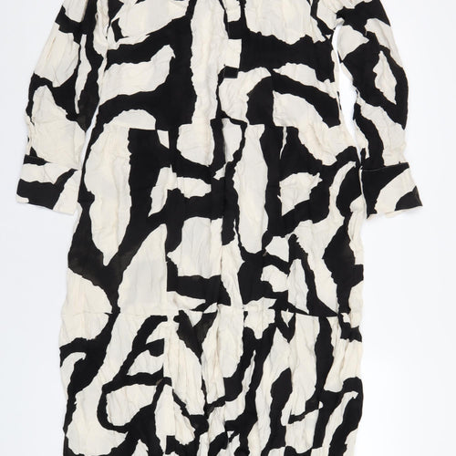 H&M Womens Black Geometric Viscose Shirt Dress Size M Collared Button