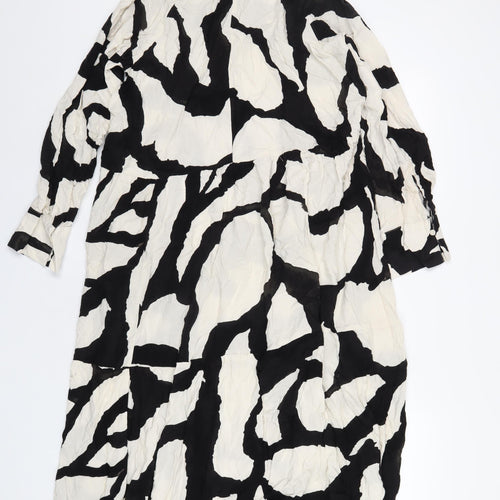 H&M Womens Black Geometric Viscose Shirt Dress Size M Collared Button