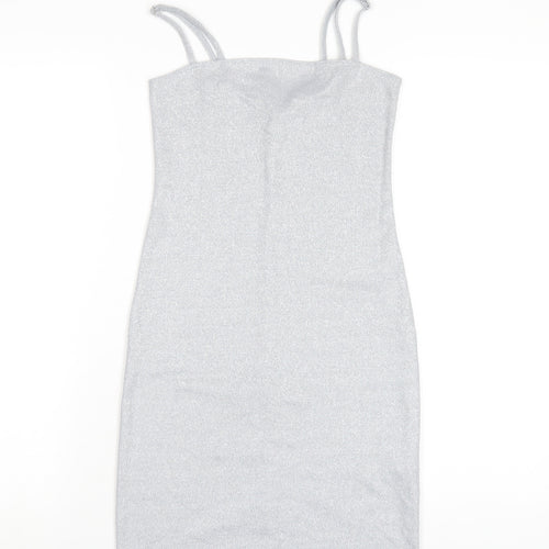 FOREVER 21 Womens Silver Polyester Bodycon Size S Square Neck Pullover