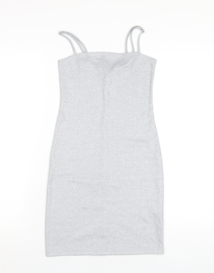 FOREVER 21 Womens Silver Polyester Bodycon Size S Square Neck Pullover