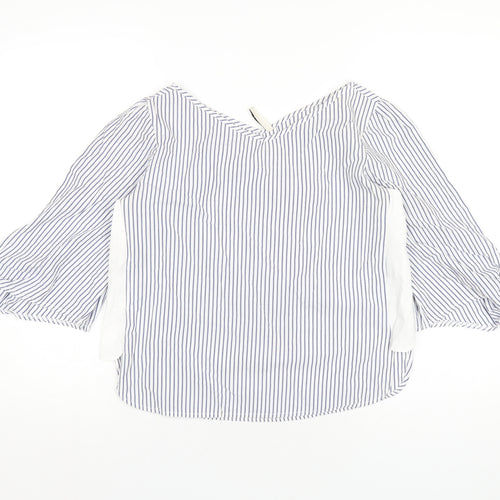 Stradivarius Womens Blue Striped Cotton Basic T-Shirt Size S V-Neck