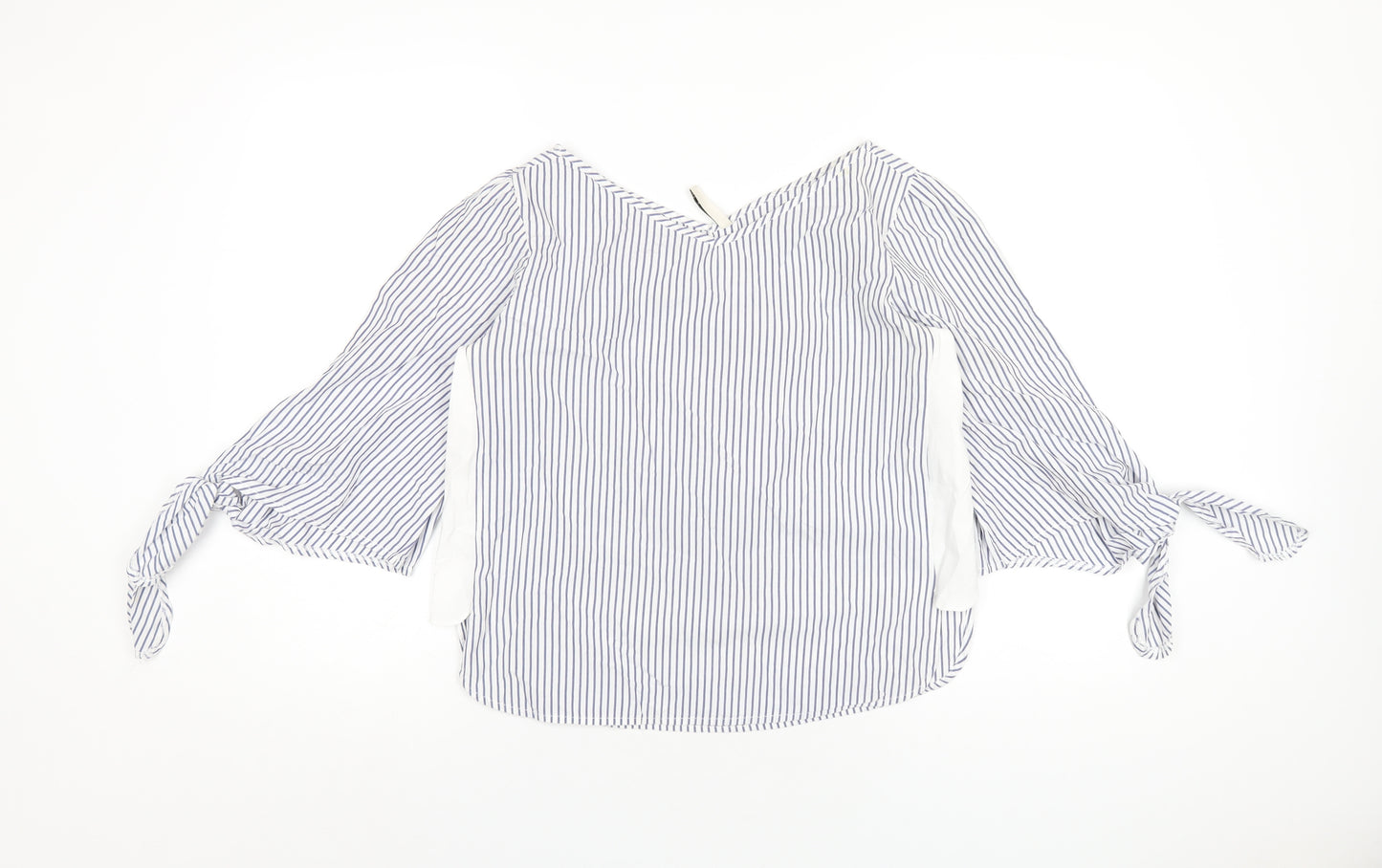 Stradivarius Womens Blue Striped Cotton Basic T-Shirt Size S V-Neck