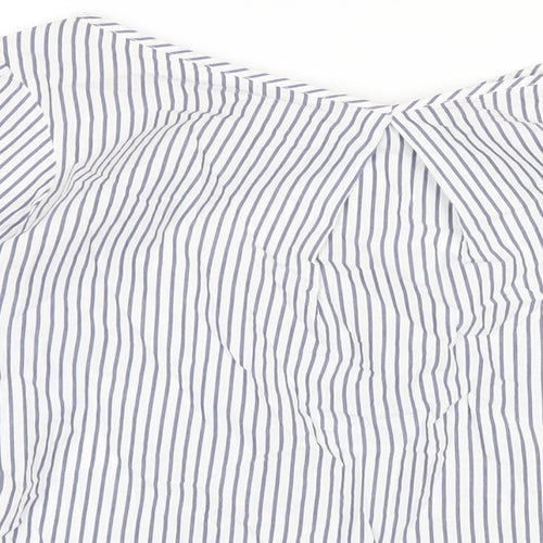 Stradivarius Womens Blue Striped Cotton Basic T-Shirt Size S V-Neck