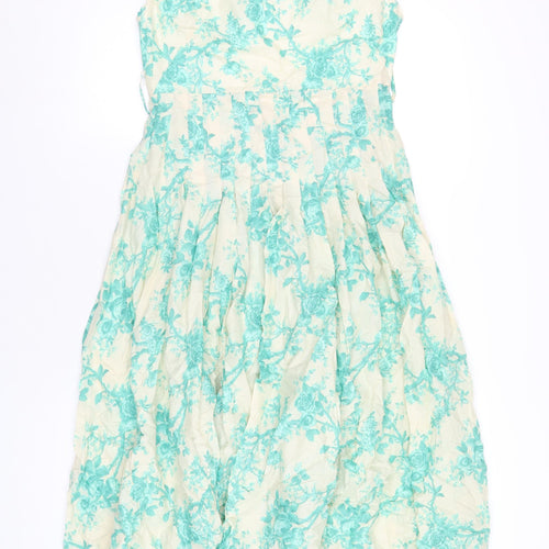 Zara Womens Ivory Floral Cotton A-Line Size M Round Neck Zip
