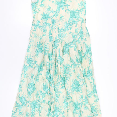 Zara Womens Ivory Floral Cotton A-Line Size M Round Neck Zip
