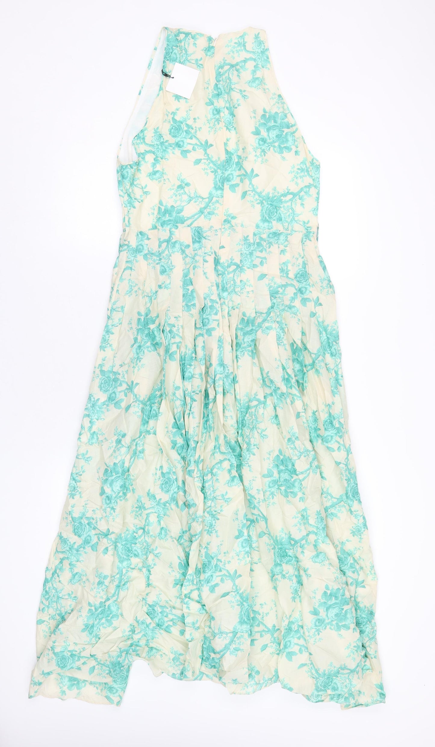 Zara Womens Ivory Floral Cotton A-Line Size M Round Neck Zip