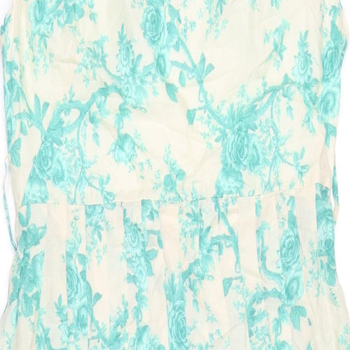 Zara Womens Ivory Floral Cotton A-Line Size M Round Neck Zip