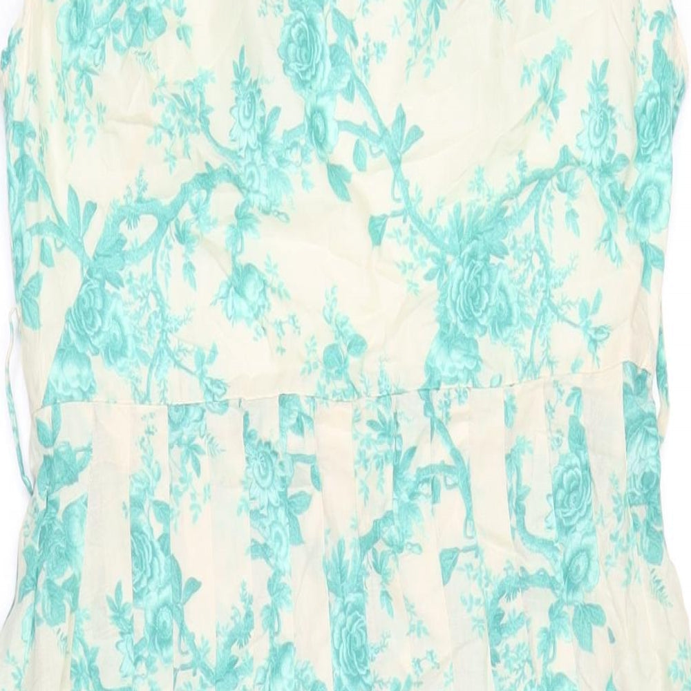 Zara Womens Ivory Floral Cotton A-Line Size M Round Neck Zip