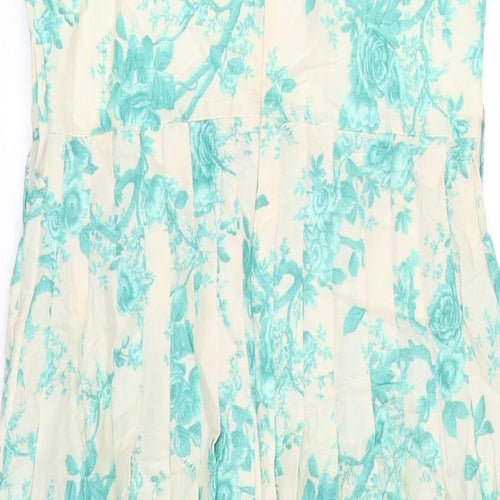 Zara Womens Ivory Floral Cotton A-Line Size M Round Neck Zip