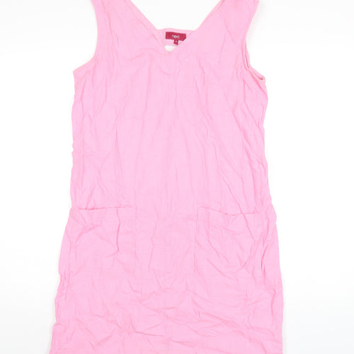 NEXT Womens Pink Linen Tank Dress Size 10 V-Neck Pullover