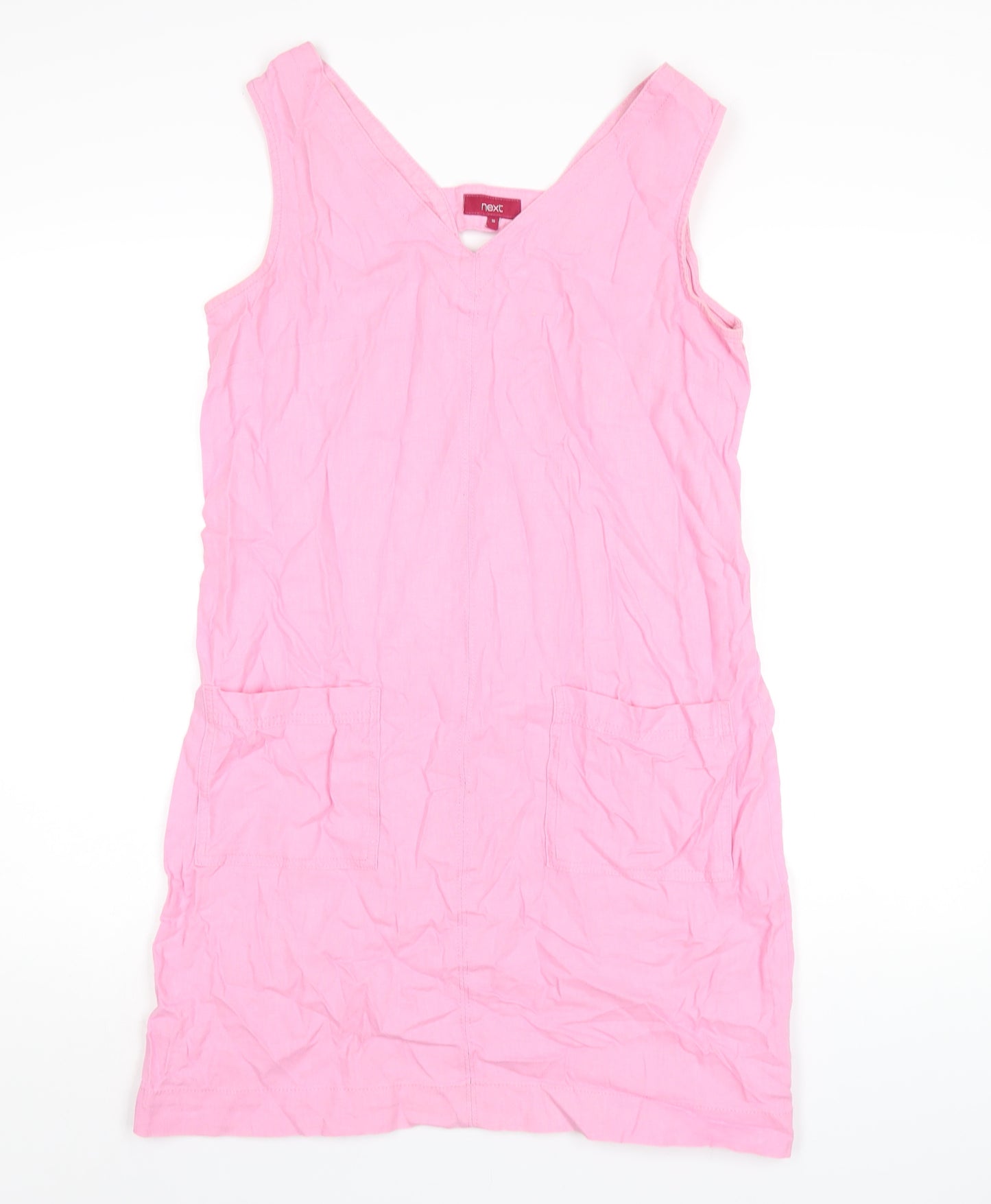 NEXT Womens Pink Linen Tank Dress Size 10 V-Neck Pullover