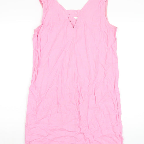 NEXT Womens Pink Linen Tank Dress Size 10 V-Neck Pullover